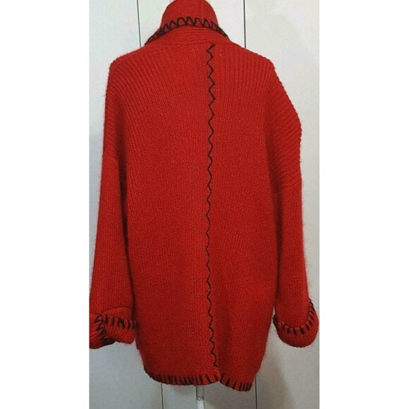 Womens Vintage Longline Open Cardigan Sweater Heavy Mohair Acrylic Fuzzy Red - Picture 6 of 10